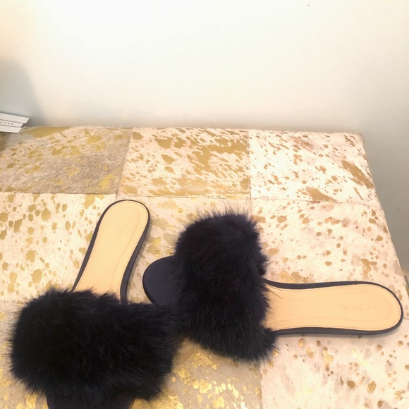 J.Crew Faux-Fur Antique Navy Blue Slide Sandals - Picture 5 of 9